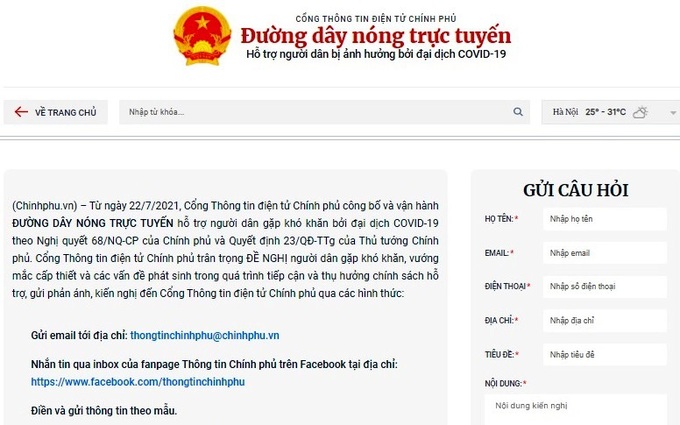 Đường dây nóng trực tuyến hỗ trợ người dân theo Nghị quyết 68 của Chính phủ