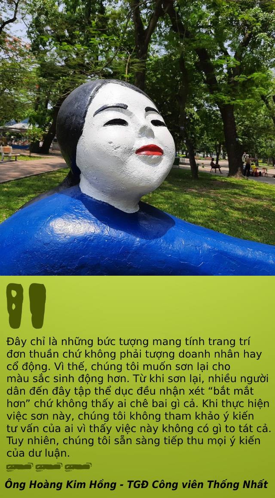 Thay “màu áo mới”, tượng trong công viên Thống Nhất… “nổi” nhất tuần qua - 1 Thay “màu áo mới”, tượng trong công viên Thống Nhất… “nổi” nhất tuần qua - 1