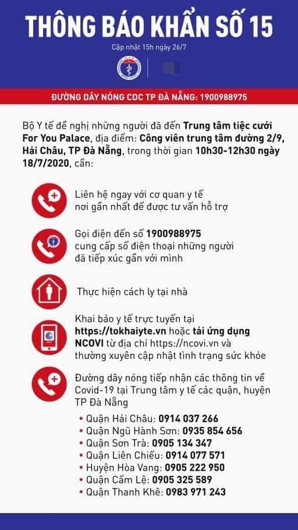 Bộ Y tế truy tìm người đi dự tiệc cưới tại công viên Trung tâm ở Đà Nẵng - 1 Bộ Y tế truy tìm người đi dự tiệc cưới tại công viên Trung tâm ở Đà Nẵng - 1