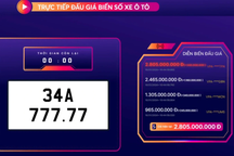Biển số ô tô 34A-777.77 trúng đấu giá hơn 2,8 tỷ đồng