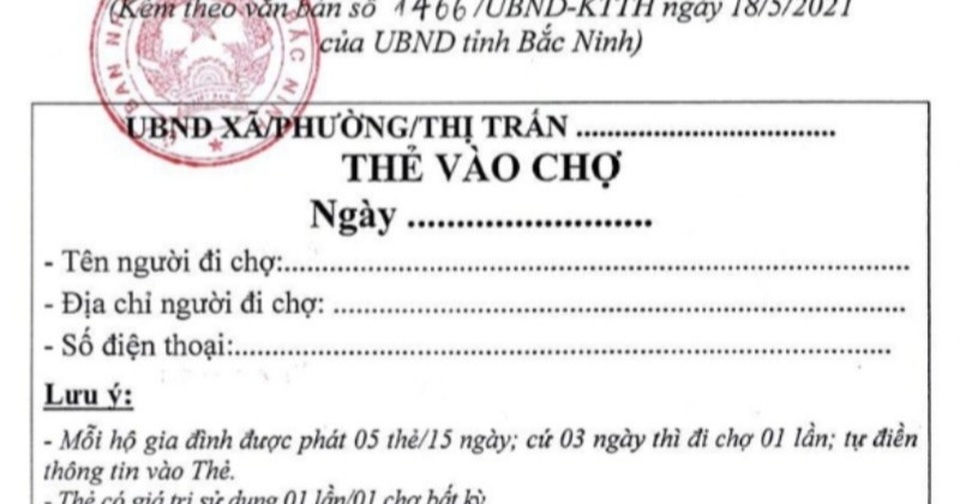 Đối phó Covid-19, Bắc Ninh phát thẻ đi chợ cho dân - 1 Đối phó Covid-19, Bắc Ninh phát thẻ đi chợ cho dân - 1
