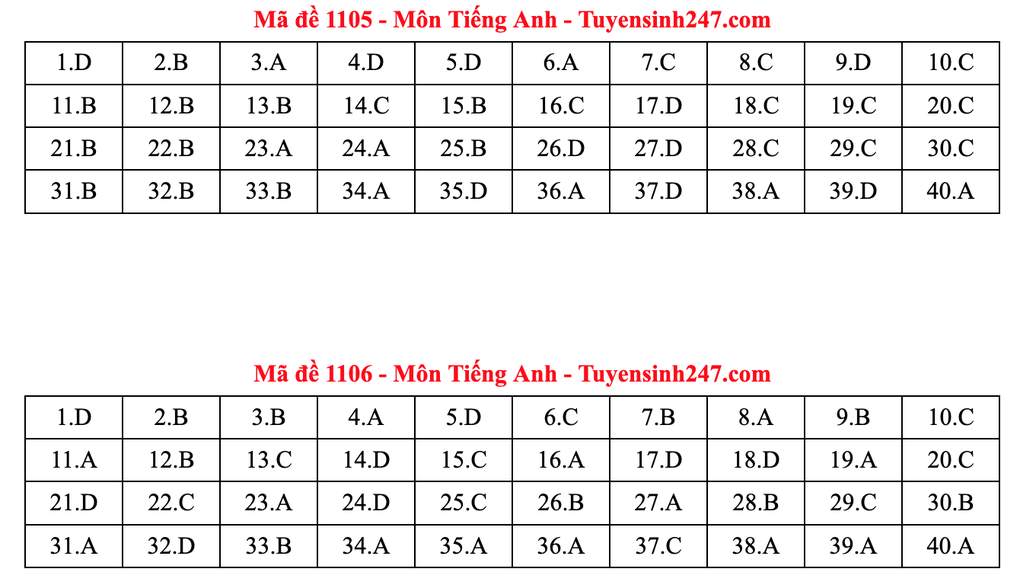 Gợi ý đáp án tiếng Anh thi tốt nghiệp 2025: Mã đề từ 1101 đến 1116 - 3 Gợi ý đáp án tiếng Anh thi tốt nghiệp 2025: Mã đề từ 1101 đến 1116 - 3