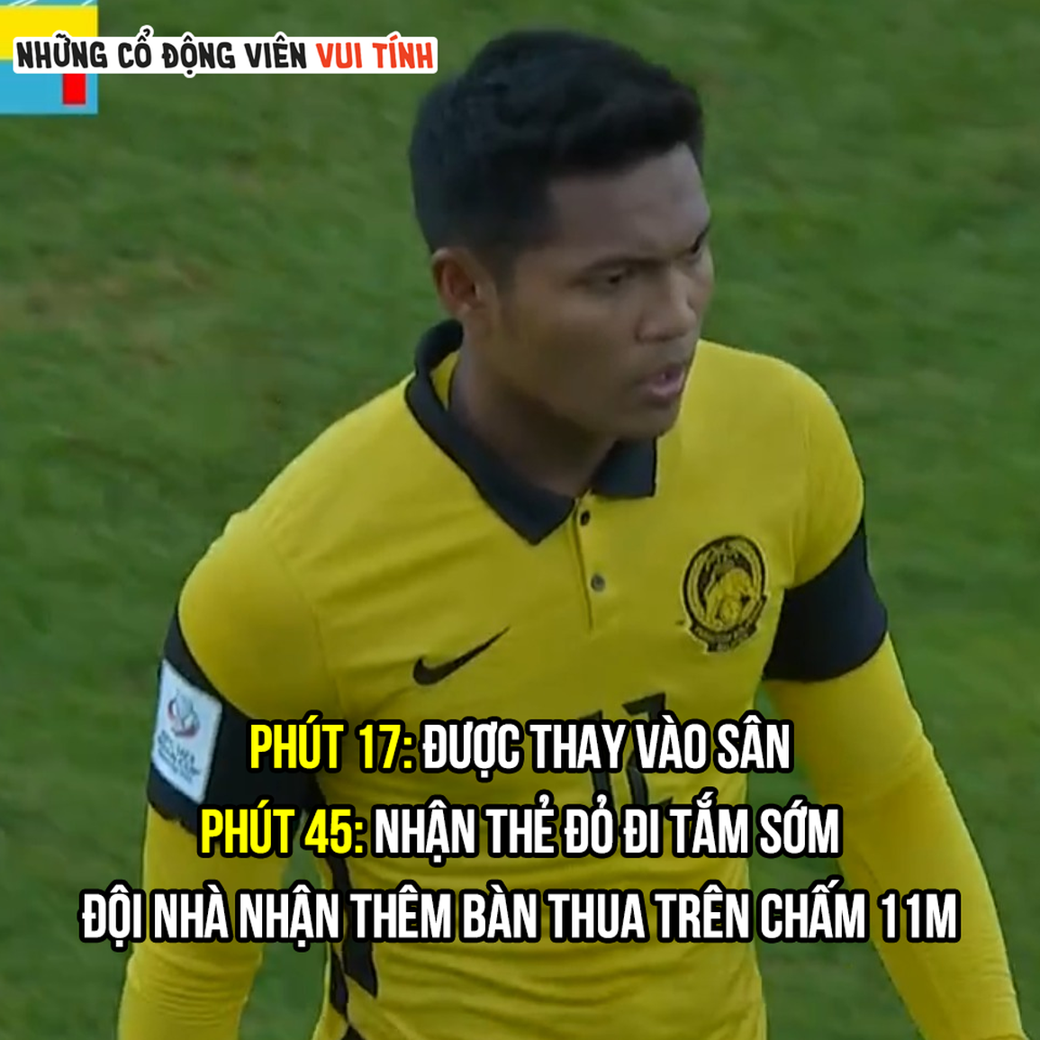 Cầu thủ đen đủi nhất của đội tuyển U23 Malaysia (Ảnh: Những cổ động viên vui tính). Cầu thủ đen đủi nhất của đội tuyển U23 Malaysia (Ảnh: Những cổ động viên vui tính).