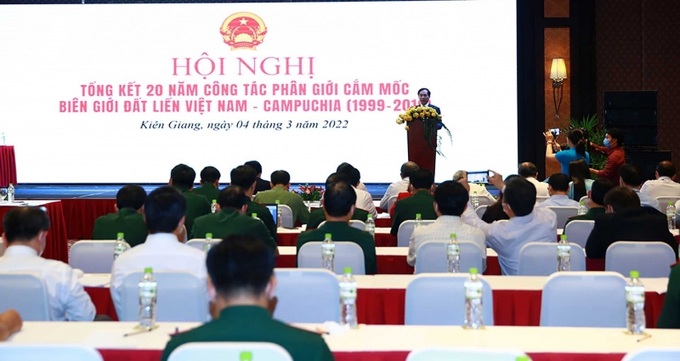 Toàn cảnh Hội nghị tổng kết 20 năm đàm phán phân giới cắm mốc biên giới đất liền Việt Nam-Campuchia.