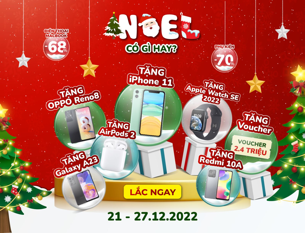 iPhone, phụ kiện giảm đến 70%, lắc trúng 100% dịp Noel tại 24hStore - 1 iPhone, phụ kiện giảm đến 70%, lắc trúng 100% dịp Noel tại 24hStore - 1