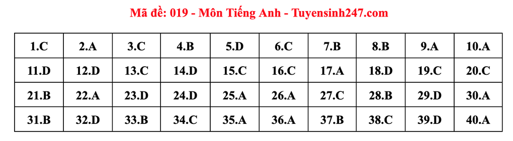Gợi ý đáp án môn tiếng Anh thi vào lớp 10 năm 2025 của Hà Nội - 19 Gợi ý đáp án môn tiếng Anh thi vào lớp 10 năm 2025 của Hà Nội - 19