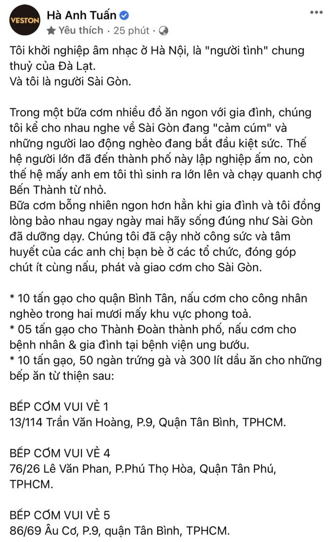 Hà Anh Tuấn ủng hộ nhu yếu phẩm giúp đỡ người nghèo Sài Gòn trong mùa dịch - Ảnh 2.