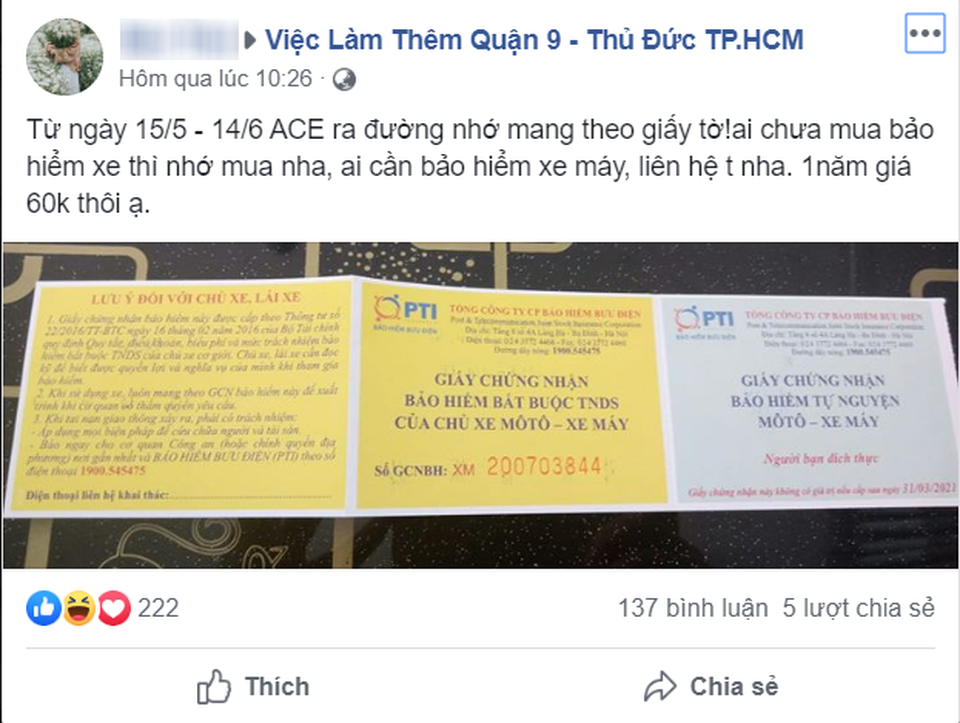 Chợ mạng sôi động, tấp nập rao bán bảo hiểm xe máy, ô tô - 1