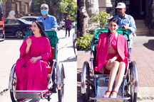 Hoa hậu Giáng My, Tiểu Vy gây "náo loạn" khi đi xích lô dự show thời trang