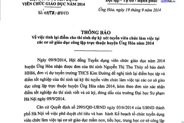Hà Nội: Tính lại điểm cho ứng viên dự kì thi tuyển dụng viên chức