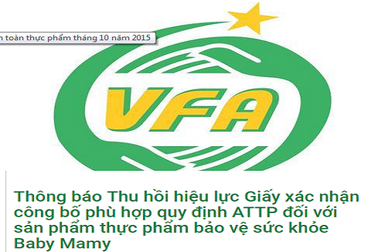 Thu hồi sản phẩm Baby Mamy vì vi phạm nhãn hàng hóa