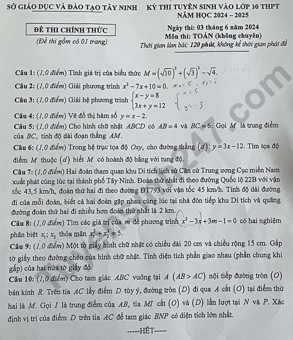 Đề thi và đáp án tất cả các môn thi vào lớp 10 năm 2024 tỉnh Tây Ninh - 11