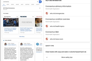Google kích hoạt tính năng đặc biệt với các tìm kiếm về virus corona