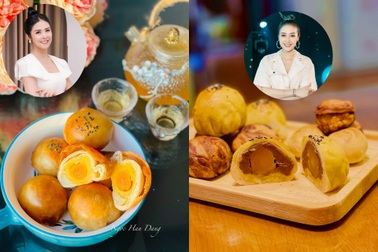 Hoa hậu Ngọc Hân, BTV Phí Linh tự làm bánh trung thu ngàn lớp