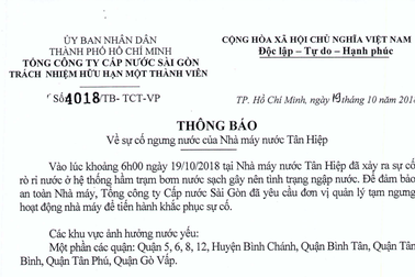 Nhà máy nước gặp sự cố, 9 quận - huyện TPHCM bị ảnh hưởng