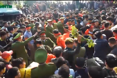 Hỗn loạn cảnh chen lấn cướp lộc hoa tre ở hội Gióng