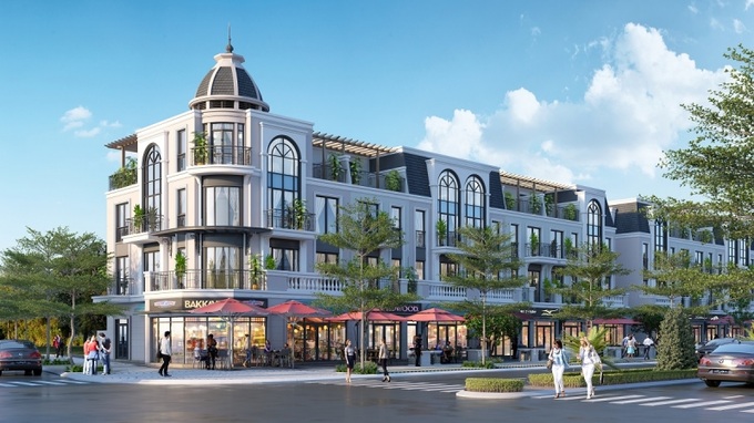 Phối cảnh một dãy shophouse của dự án Imperia Grand Plaza Đức Hòa 