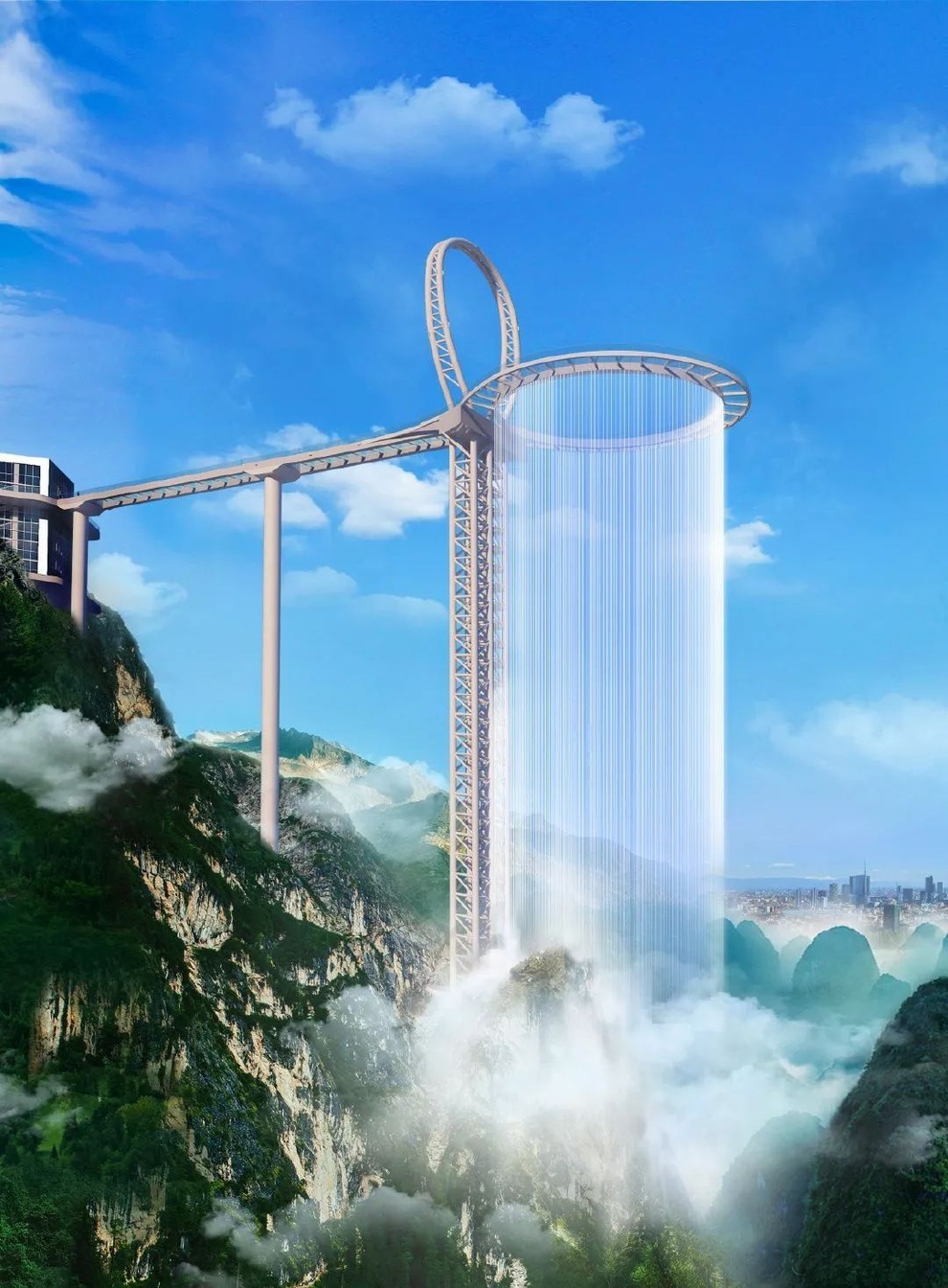 Choáng ngợp với cầu kính cao 500 m gắn thác nước khổng lồ - 2 Choáng ngợp với cầu kính cao 500 m gắn thác nước khổng lồ - 2