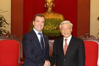 Tổng Bí thư tiếp Thủ tướng Nga Dmitry Medvedev