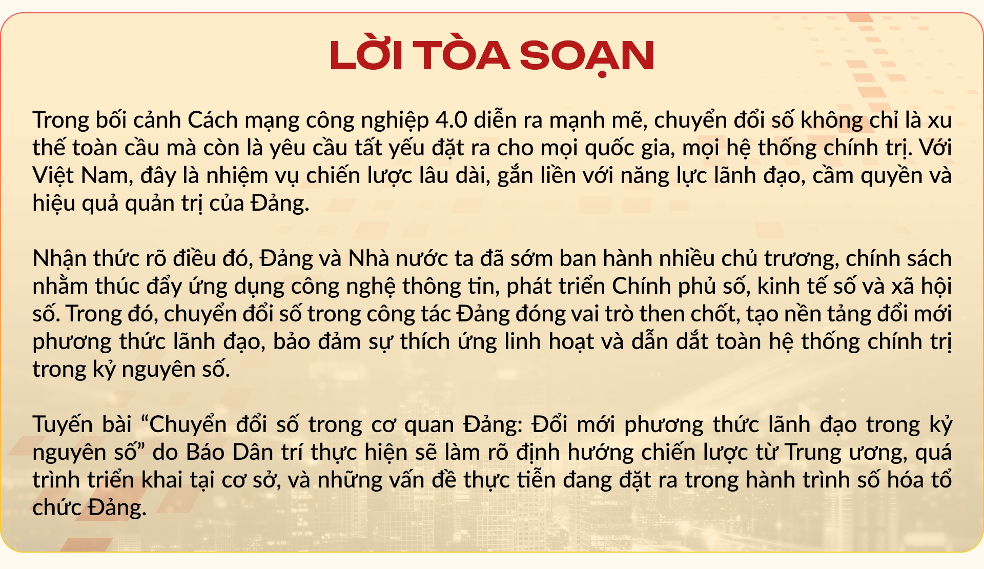 Chuyển đổi số trong cơ quan Đảng: Đổi mới phương thức lãnh đạo trong kỷ nguyên số - 1 Chuyển đổi số trong cơ quan Đảng: Đổi mới phương thức lãnh đạo trong kỷ nguyên số - 1