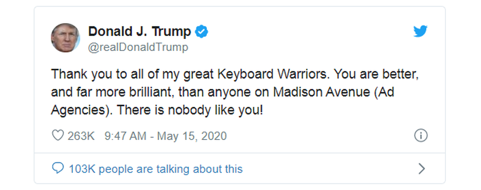 Ông Trump cảm ơn các “anh hùng bàn phím” - 2 Ông Trump cảm ơn các “anh hùng bàn phím” - 2