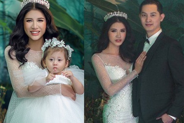 Trang Trần bất ngờ làm cô dâu gợi cảm cùng chồng và con gái