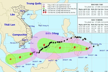 Bão số 15 vừa suy yếu, bão Tembin lại sầm sập hướng vào Biển Đông
