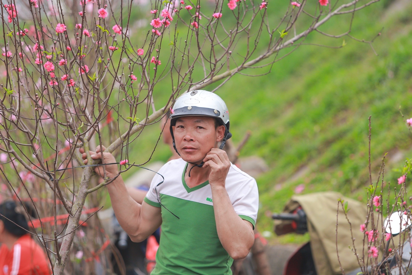 Đào Nhật Tân bung nở nhuộm đỏ rực chợ hoa lớn nhất ở Hà Nội - 13