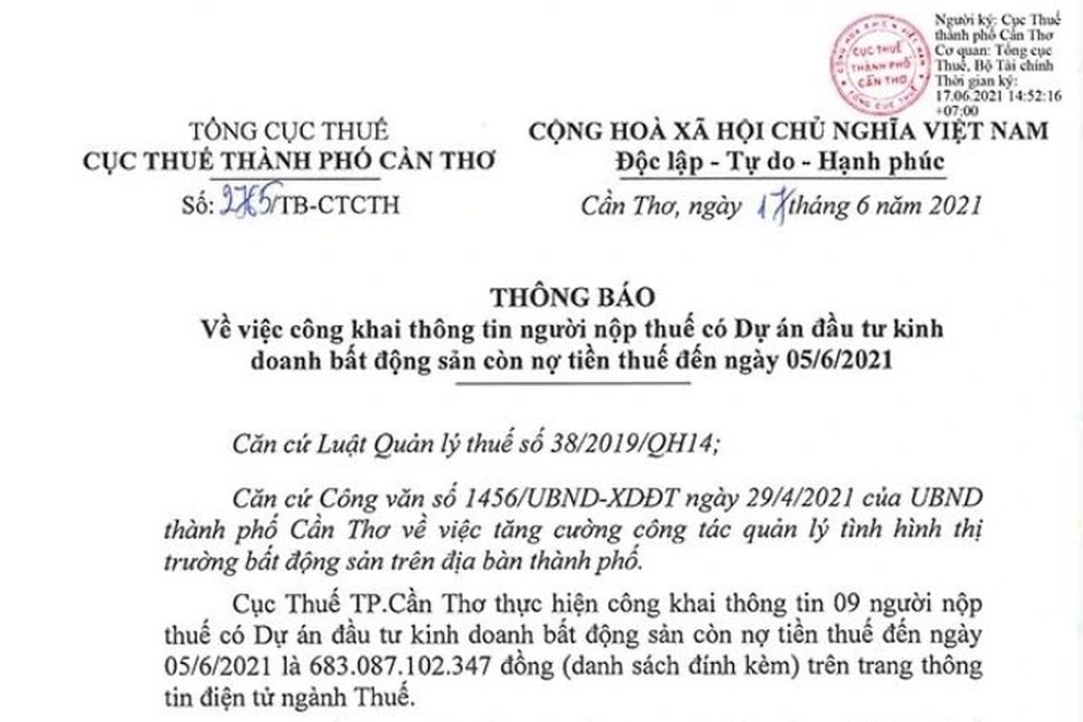 9 doanh nghiệp bất động sản ở Cần Thơ bị bêu tên vì nợ thuế - 1 9 doanh nghiệp bất động sản ở Cần Thơ bị bêu tên vì nợ thuế - 1