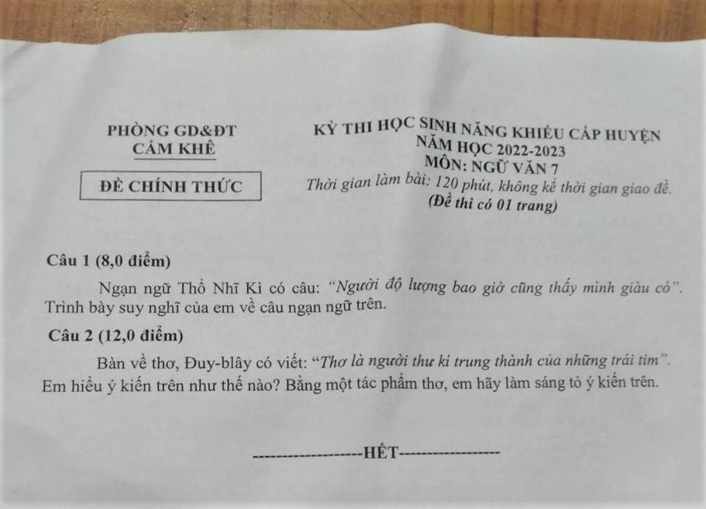 Tranh cãi đề thi học sinh giỏi ngữ văn lớp 7 khó như cấp quốc gia - 1 Tranh cãi đề thi học sinh giỏi ngữ văn lớp 7 khó như cấp quốc gia - 1