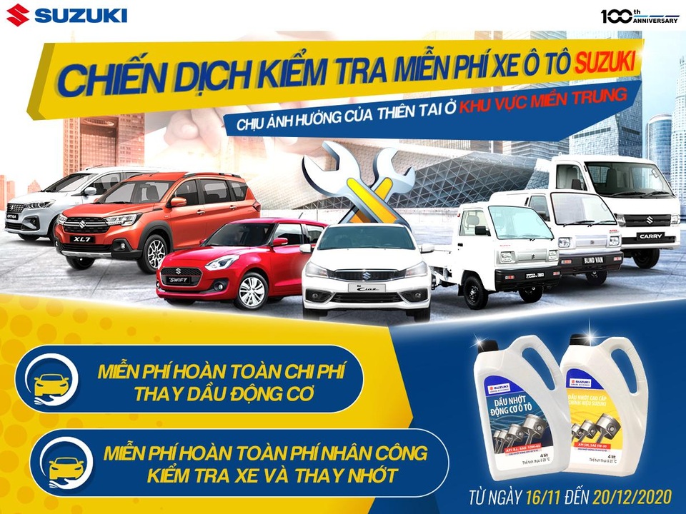 Suzuki triển khai chiến dịch đồng hành cùng miền Trung, kiểm tra xe và thay dầu động cơ miễn phí - 1 Suzuki triển khai chiến dịch đồng hành cùng miền Trung, kiểm tra xe và thay dầu động cơ miễn phí - 1