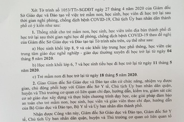 Cần Thơ: Học sinh cấp 2,3 đi học trở lại từ 4/5