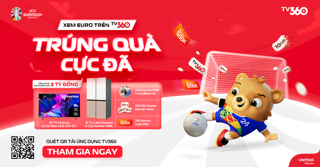 Cơ hội trúng hàng trăm nghìn món quà khi xem Euro trên TV360 - 1 Cơ hội trúng hàng trăm nghìn món quà khi xem Euro trên TV360 - 1