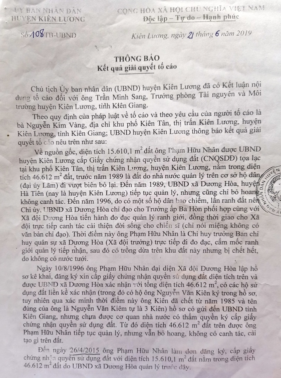 Bài 4: 100 ngày vẫn chưa thu hồi 78 thửa đất cấp sai tại Kiên Giang - 2 Bài 4: 100 ngày vẫn chưa thu hồi 78 thửa đất cấp sai tại Kiên Giang - 2