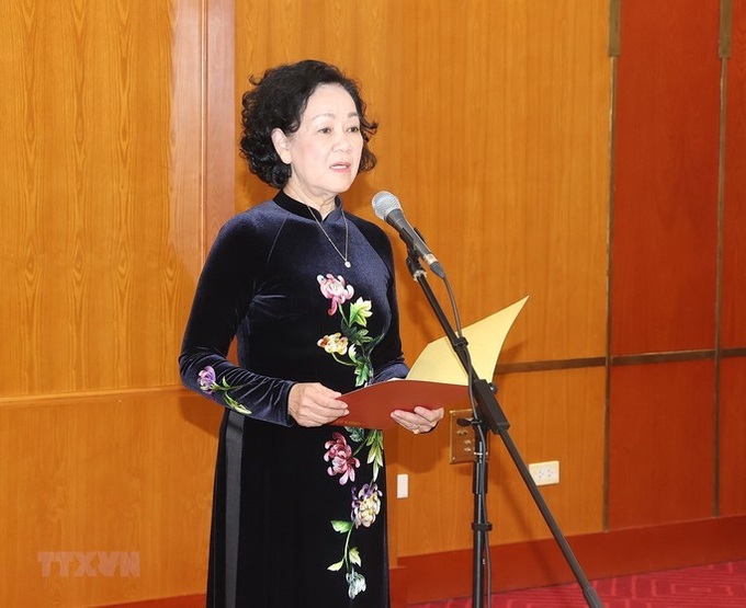 Bà Trương Thị Mai, Ủy viên Bộ Chính trị, Thường trực Ban Bí thư, phát biểu. Ảnh: TTXVN