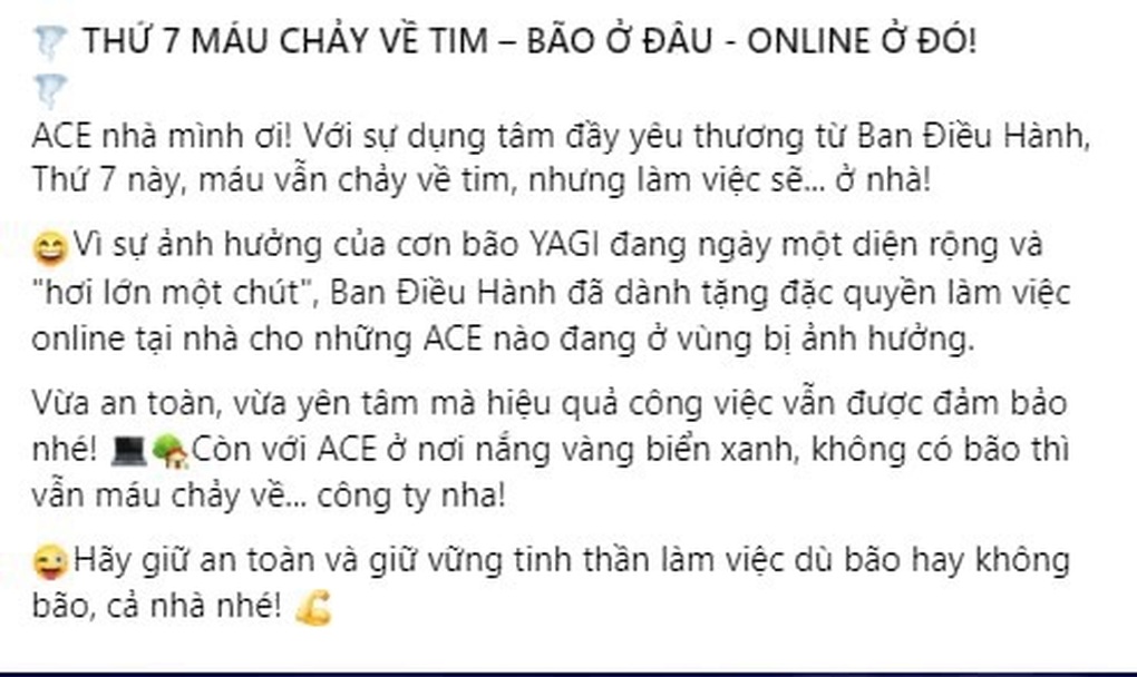 Tránh siêu bão Yagi, người lao động được làm việc online ngày thứ 7 - 2