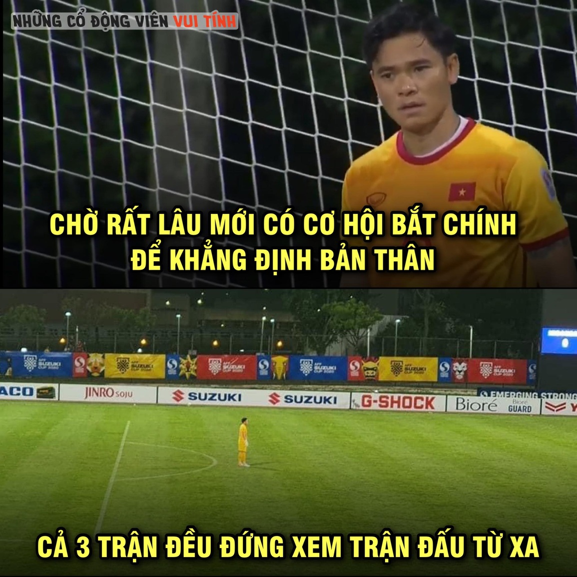 Thủ môn Nguyên Mạnh có lẽ là cái tên mờ nhạt nhất trong 3 trận đấu vòng loại vừa qua của đội tuyển Việt Nam, vì chẳng mấy khi anh được xuất hiện trên màn hình TV (Ảnh: Những cổ động viên vui tính). Thủ môn Nguyên Mạnh có lẽ là cái tên mờ nhạt nhất trong 3 trận đấu vòng loại vừa qua của đội tuyển Việt Nam, vì chẳng mấy khi anh được xuất hiện trên màn hình TV (Ảnh: Những cổ động viên vui tính).
