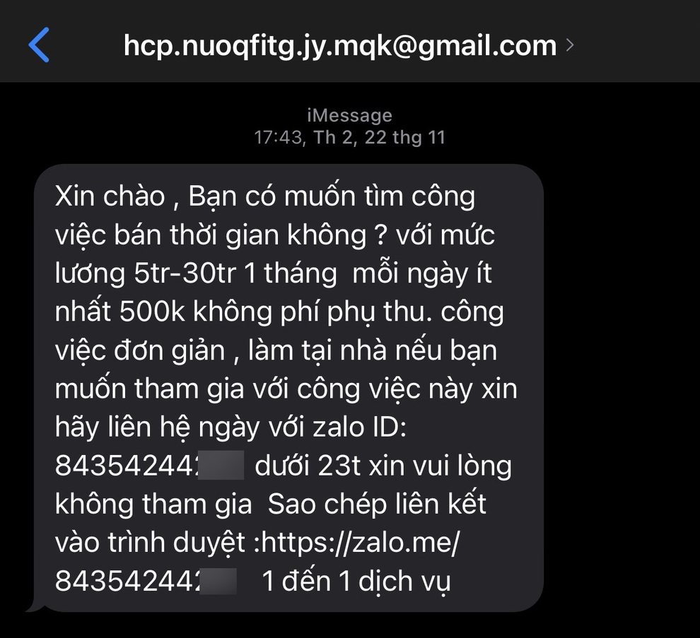 Rộ tin nhắn dụ xin việc mức lương 30 triệu đồng dịp cuối năm - 1 Rộ tin nhắn dụ xin việc mức lương 30 triệu đồng dịp cuối năm - 1