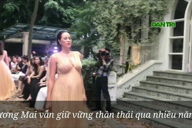 Phương Mai "bế" bụng bầu lên sàn catwalk cùng Hoa hậu Thu Thuỷ, Á hậu Huyền My, người mẫu Hồng Quế