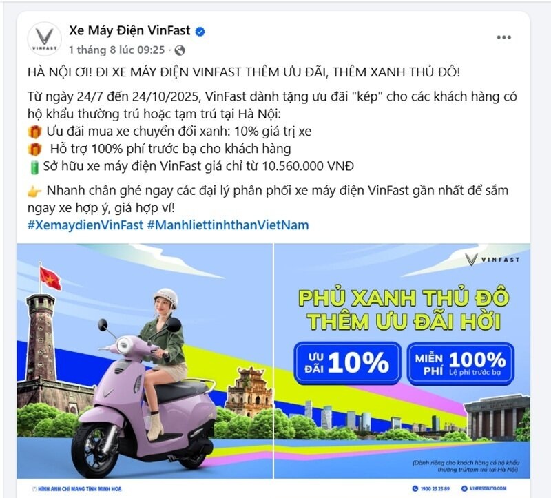 VinFast "đại hạ giá" toàn bộ xe máy điện cho người dân Hà Nội, chỉ còn từ 10.56 triệu đồng!