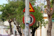 Biển giới hạn tốc độ "chơi trốn tìm" sau cột điện