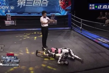 Một khoảnh khắc hài hước trong trận đấu giữa 2 robot hình người