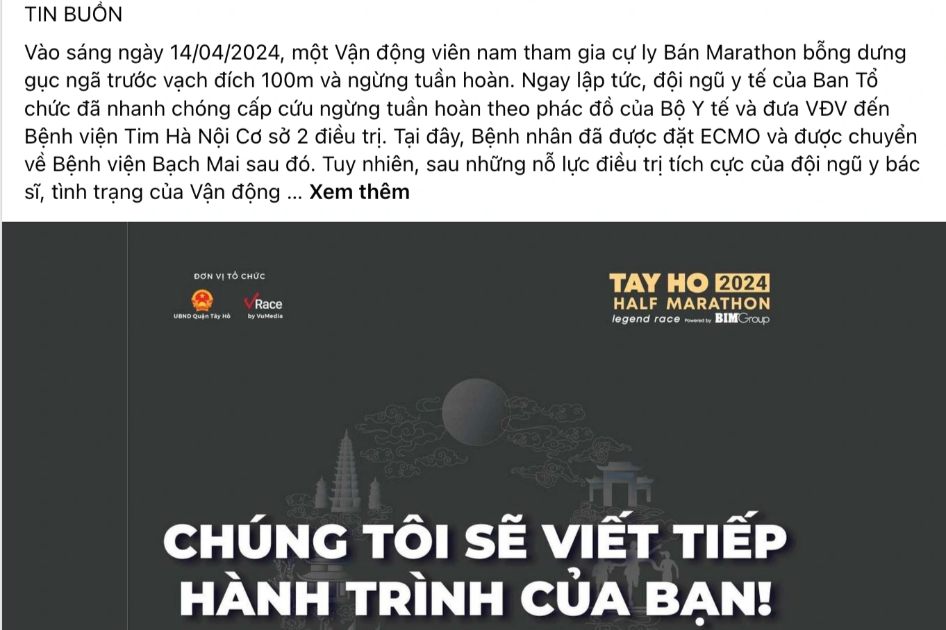 Nam thanh niên ngừng tim tại giải chạy Tây Hồ đã không qua khỏi - 1