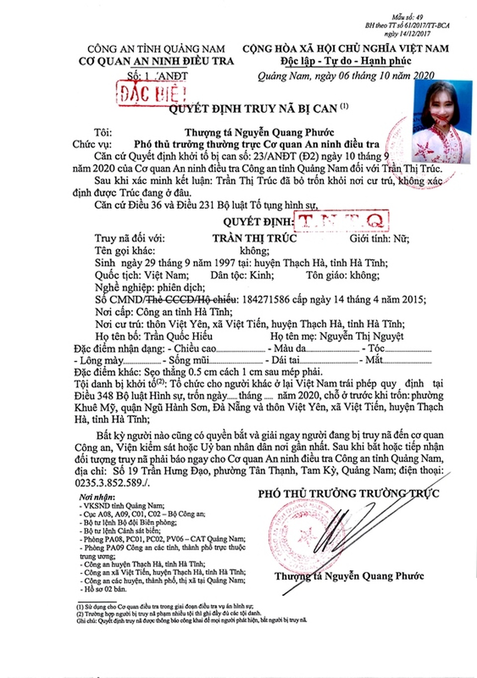 Truy nã một phụ nữ đưa người Trung Quốc vượt biên trái phép - 2 Truy nã một phụ nữ đưa người Trung Quốc vượt biên trái phép - 2