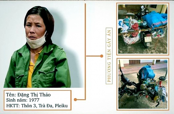 Đặng Thị Thảo và tang vật tại cơ quan Công an