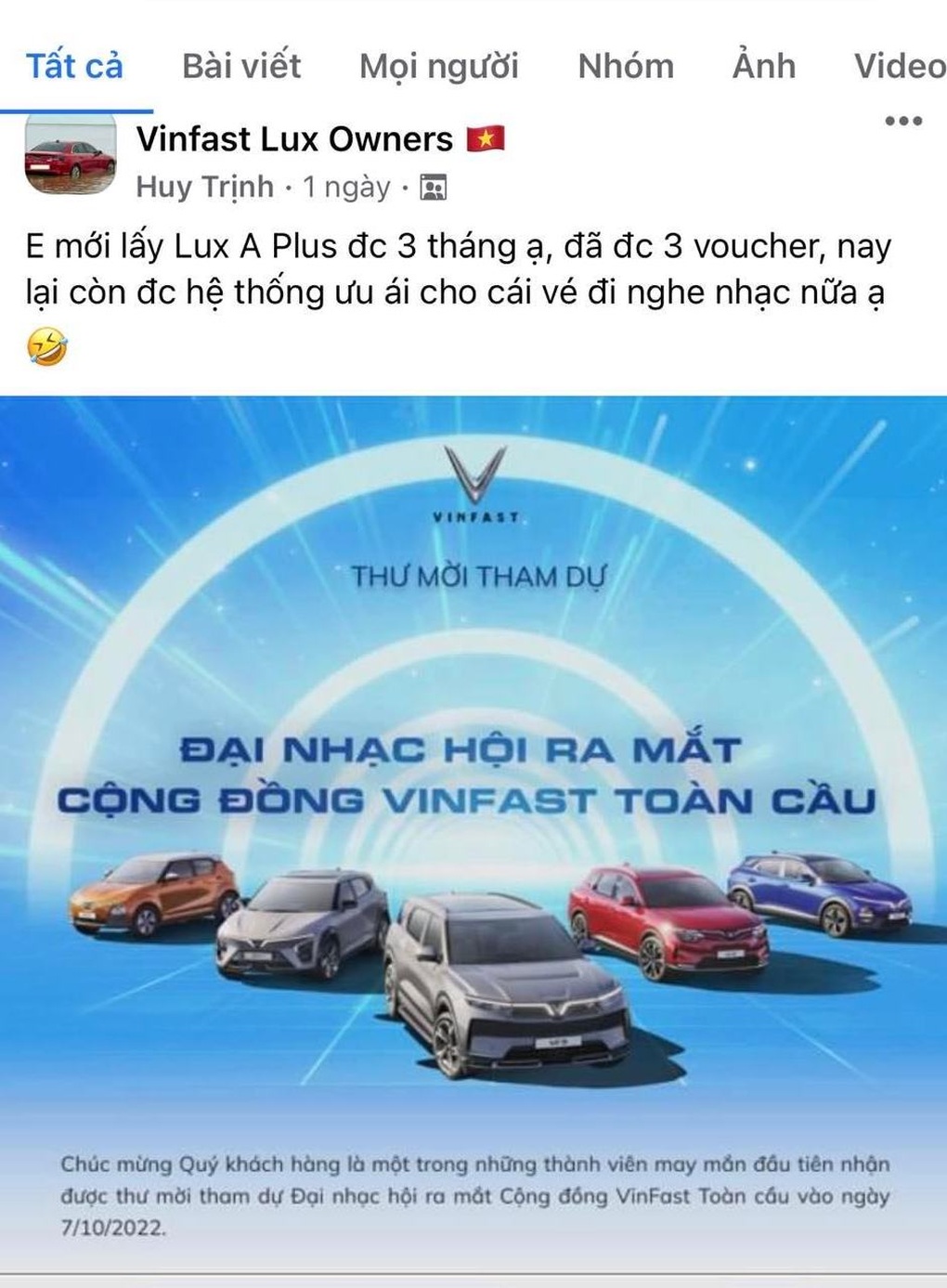 Cộng đồng yêu xe khoe vé đại nhạc hội VinFast - 1 Cộng đồng yêu xe khoe vé đại nhạc hội VinFast - 1