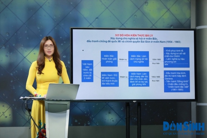 GIáo viên dạy học qua truyền hình.