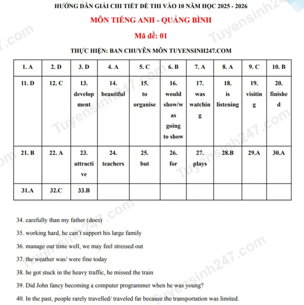 Đáp án tất cả các môn thi vào lớp 10 năm 2025 của tỉnh Quảng Bình - 4 Đáp án tất cả các môn thi vào lớp 10 năm 2025 của tỉnh Quảng Bình - 4