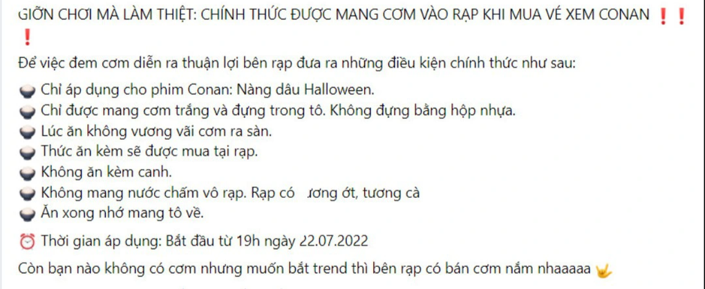 Sự thật về thông tin giới trẻ xôn xao là được ăn cơm nhà trong rạp phim - 1 Sự thật về thông tin giới trẻ xôn xao là được ăn cơm nhà trong rạp phim - 1