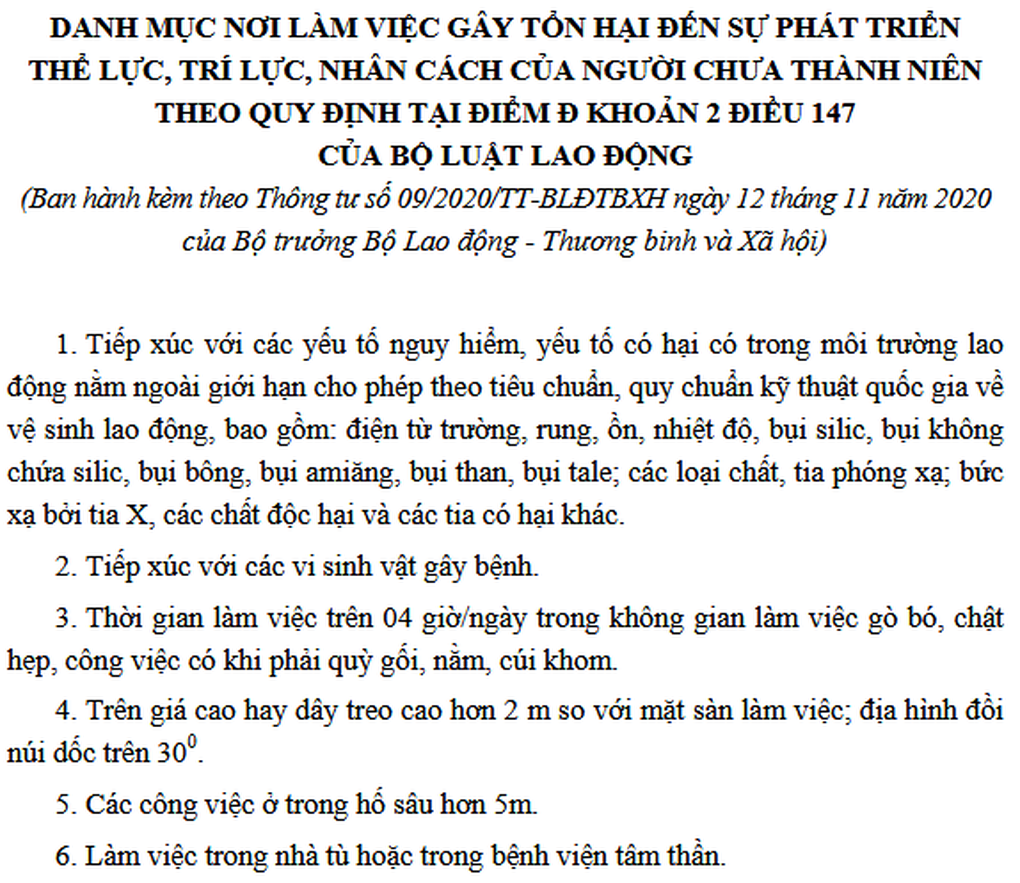 Những công việc cấm tuyển người dưới 18 tuổi - 2 Những công việc cấm tuyển người dưới 18 tuổi - 2